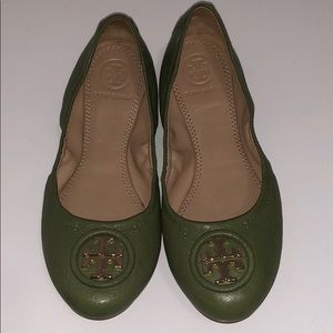 Tory Burch Allie Nappa Leather Green Ballet Flats